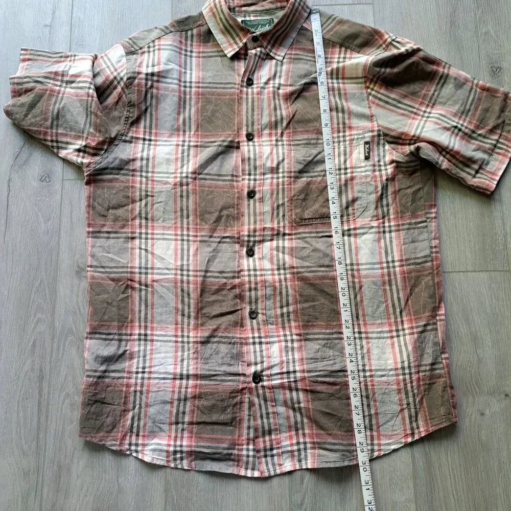 Woolrich Mens Size Medium Plaid Cracked Button Up Short Sleeve Shirt‎ Pockets